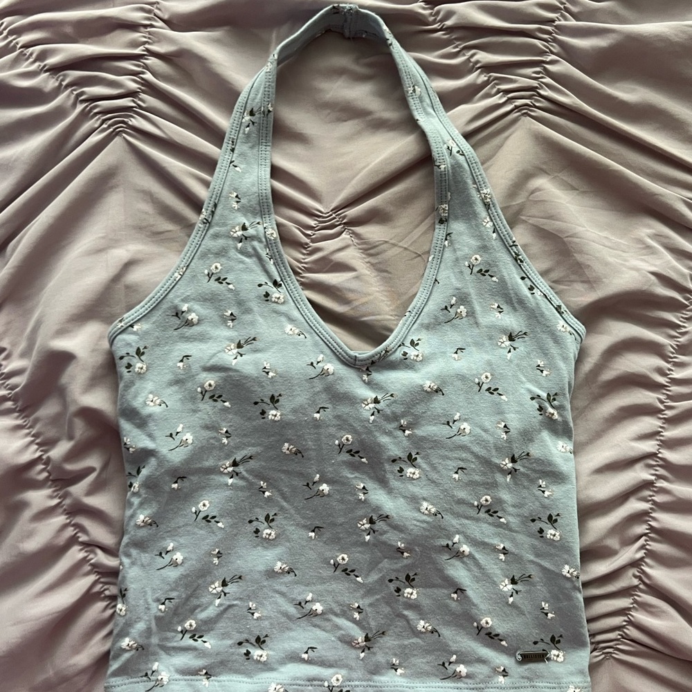 blue floral hollister halter top